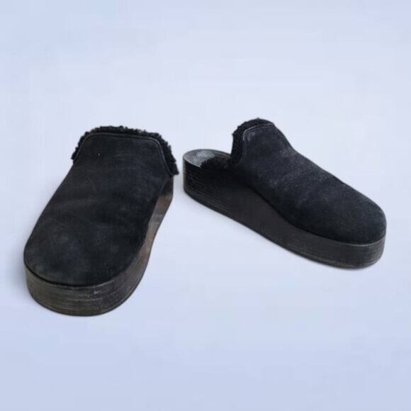 Rag & Bone Eisa Black Leather Shearling Platform Clog Mules - Size 39 - Picture 1 of 10